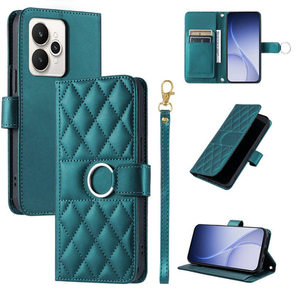 For Realme 15 / 15 Pro 5G Ring Buckle Rhombic Leather Phone Case(Green)