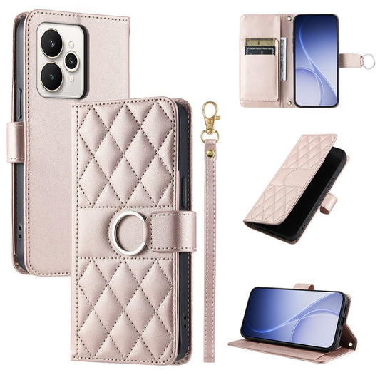 For Realme 15 / 15 Pro 5G Ring Buckle Rhombic Leather Phone Case(Rose Gold)