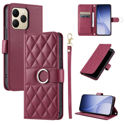 For Realme 15T 5G Ring Buckle Rhombic Leather Phone Case(Red)