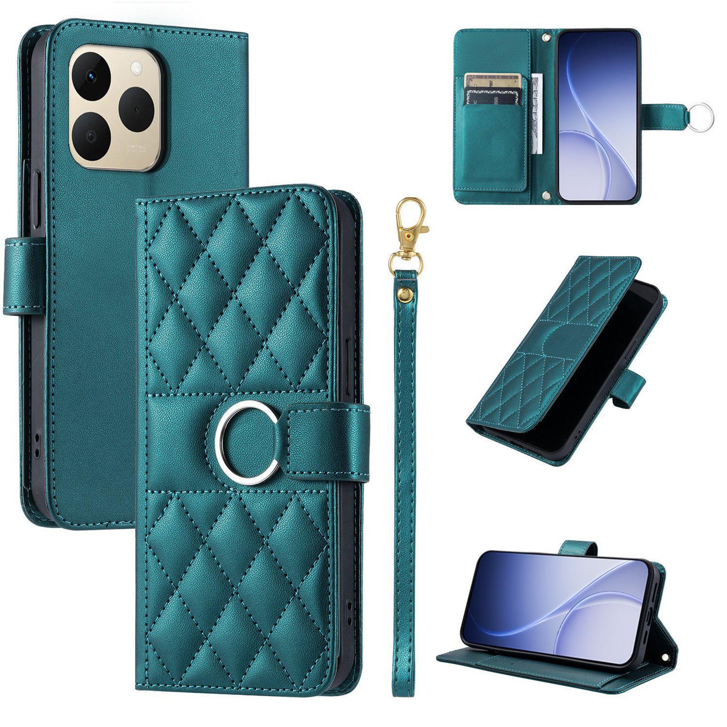 For Realme 15T 5G Ring Buckle Rhombic Leather Phone Case(Green)