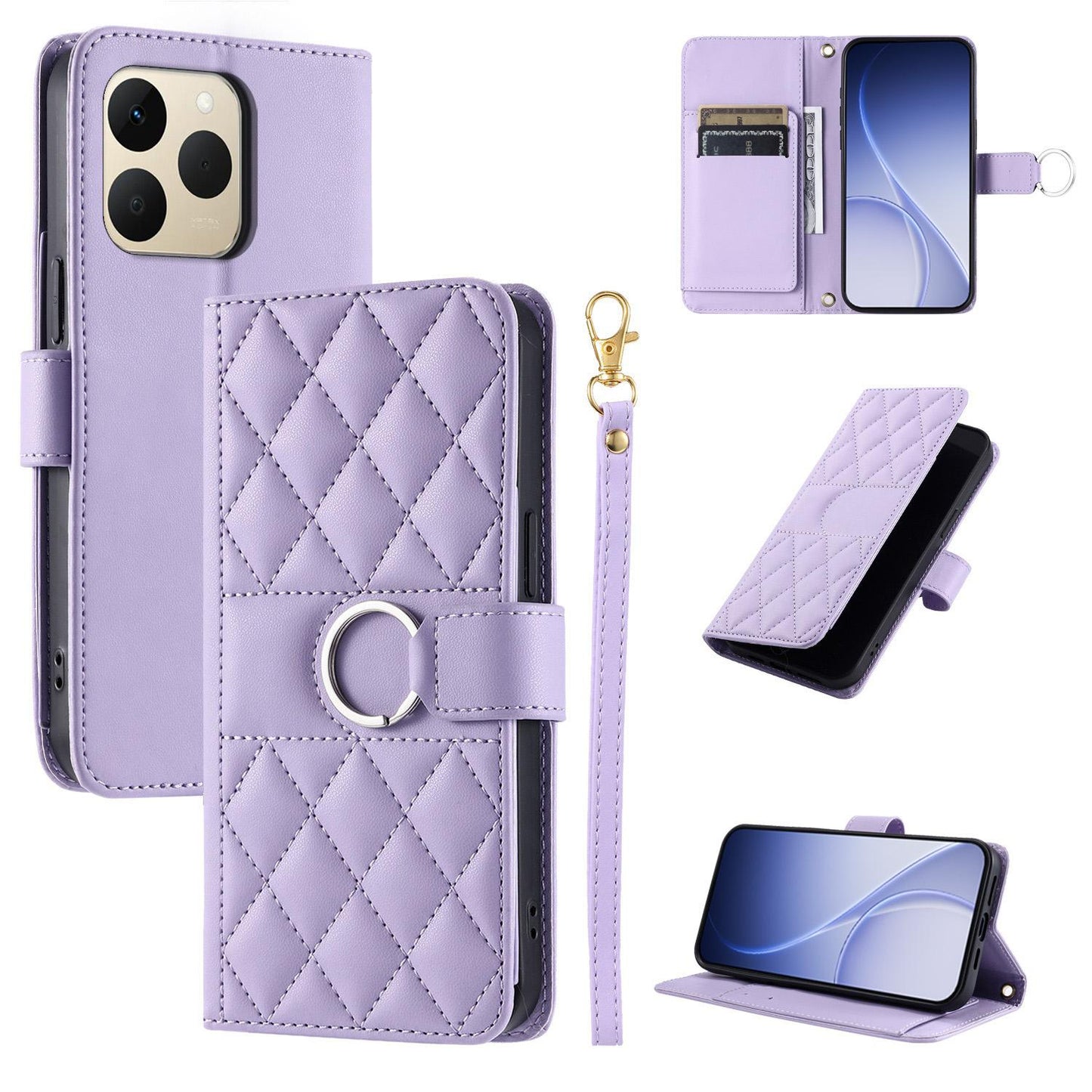 For Realme 15T 5G Ring Buckle Rhombic Leather Phone Case(Purple)