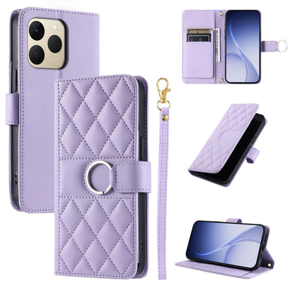 For Realme 15T 5G Ring Buckle Rhombic Leather Phone Case(Purple)