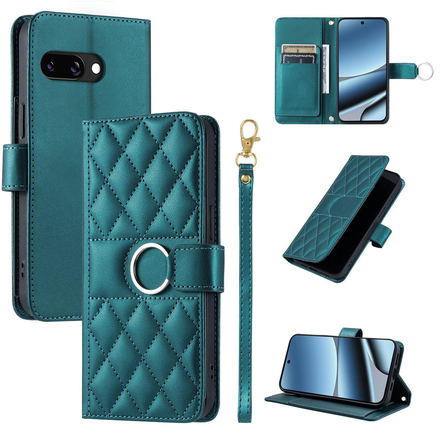 For Google Pixel 10a Ring Buckle Rhombic Leather Phone Case(Green)