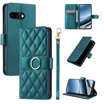 For Google Pixel 10a Ring Buckle Rhombic Leather Phone Case(Green)
