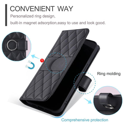 For Google Pixel 10a Ring Buckle Rhombic Leather Phone Case(Black)