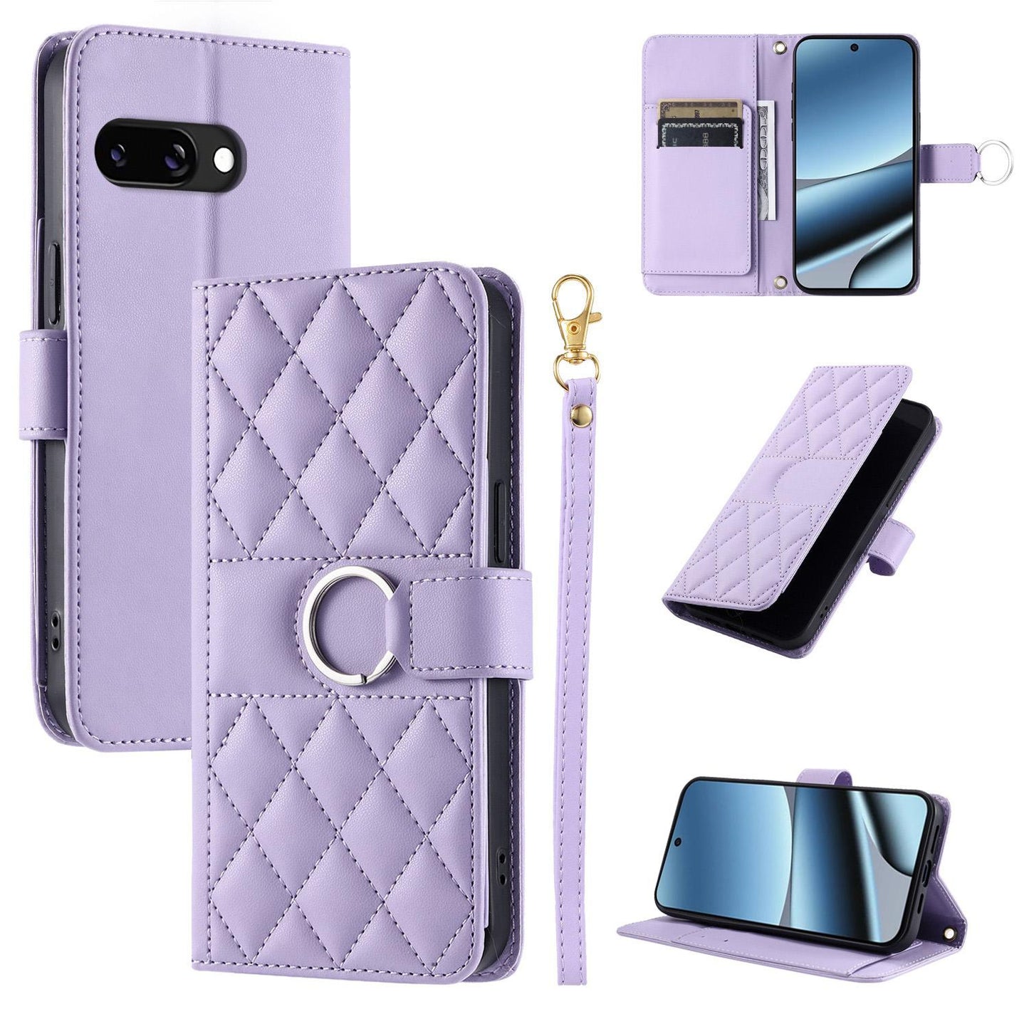 For Google Pixel 10a Ring Buckle Rhombic Leather Phone Case(Purple)