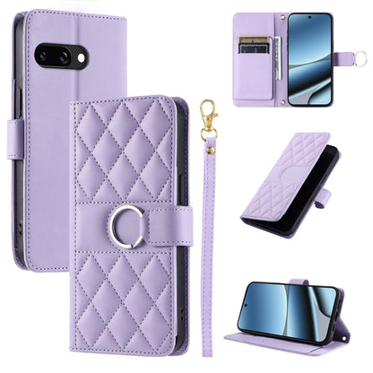 For Google Pixel 10a Ring Buckle Rhombic Leather Phone Case(Purple)