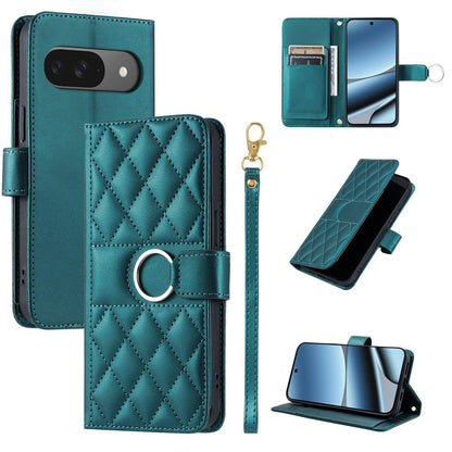 For Google Pixel 10 / 10 Pro Ring Buckle Rhombic Leather Phone Case(Green)