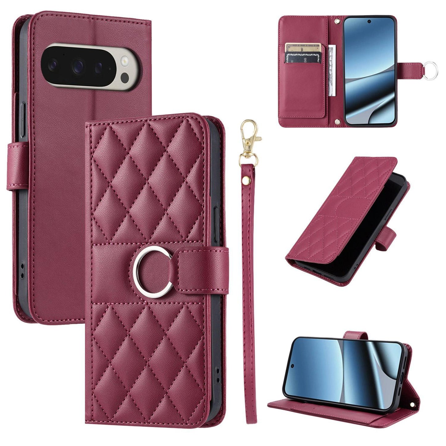 For Google Pixel 10 Pro XL Ring Buckle Rhombic Leather Phone Case(Red)
