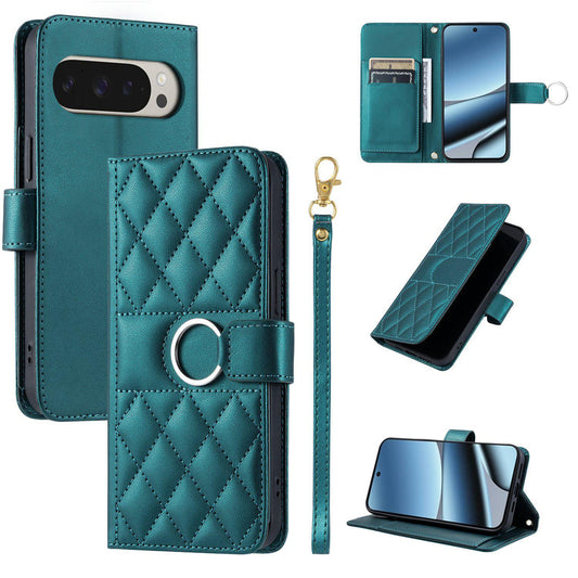 For Google Pixel 10 Pro XL Ring Buckle Rhombic Leather Phone Case(Green)