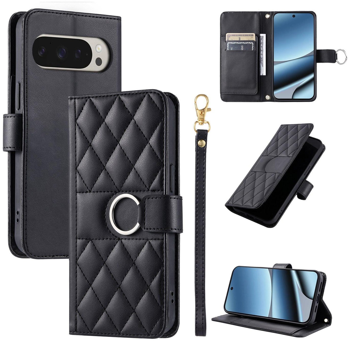 For Google Pixel 10 Pro XL Ring Buckle Rhombic Leather Phone Case(Black)
