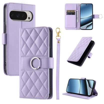 For Google Pixel 10 Pro XL Ring Buckle Rhombic Leather Phone Case(Purple)