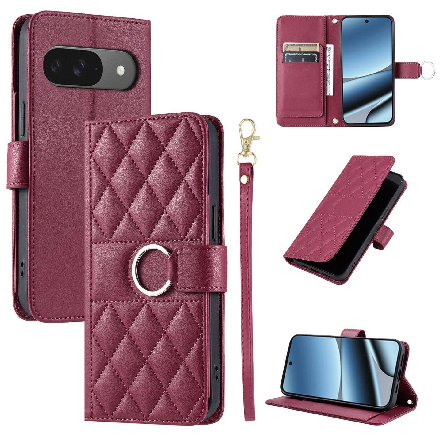 For Google Pixel 11 / 11 Pro Ring Buckle Rhombic Leather Phone Case(Red)