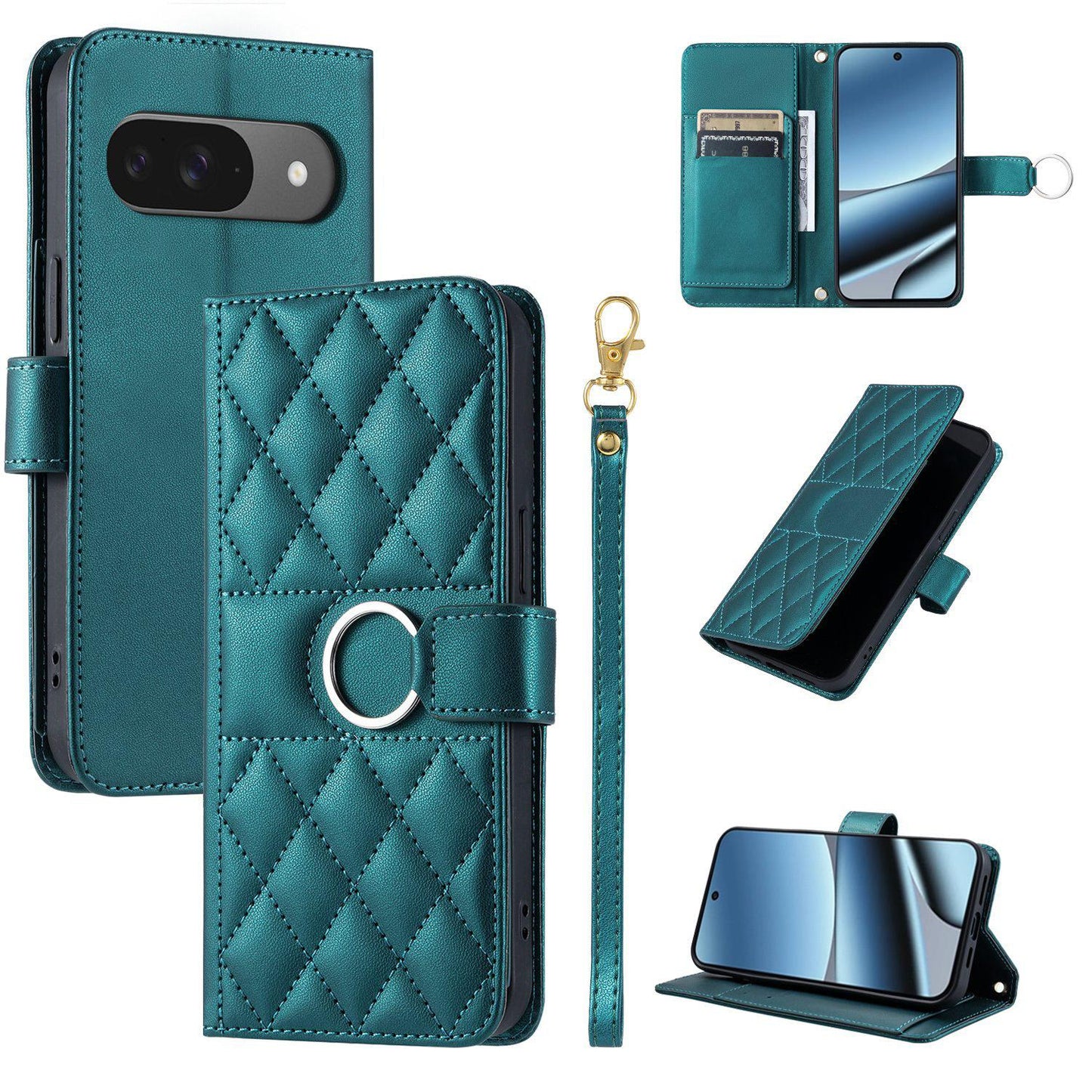For Google Pixel 11 / 11 Pro Ring Buckle Rhombic Leather Phone Case(Green)