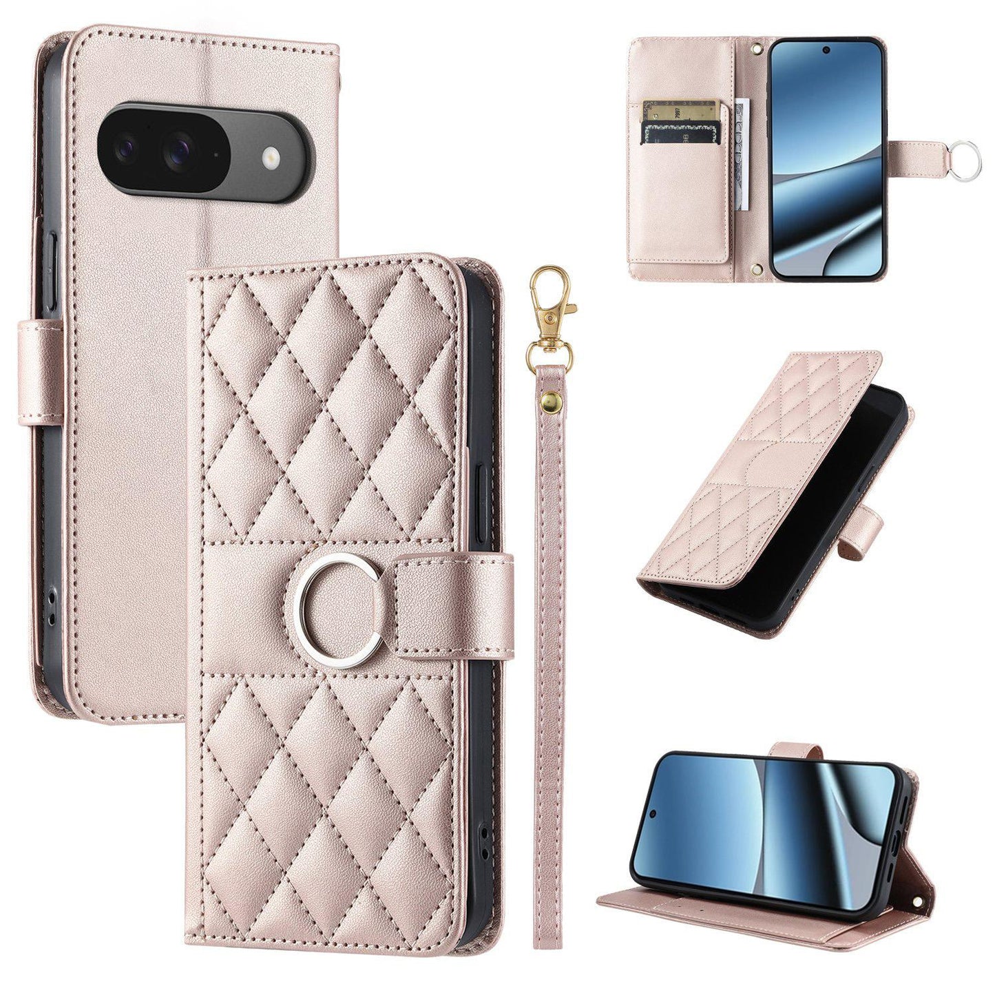 For Google Pixel 11 / 11 Pro Ring Buckle Rhombic Leather Phone Case(Rose Gold)