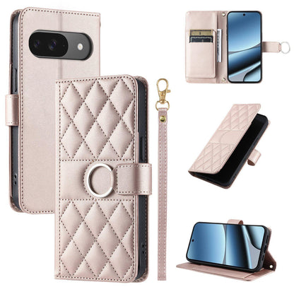 For Google Pixel 11 / 11 Pro Ring Buckle Rhombic Leather Phone Case(Rose Gold)