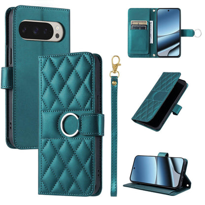 For Google Pixel 11 Pro XL Ring Buckle Rhombic Leather Phone Case(Green)
