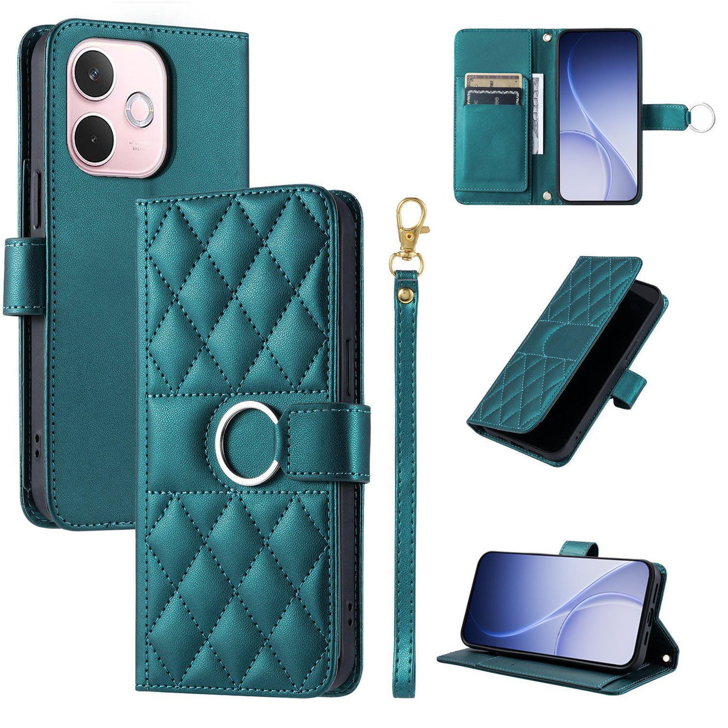 For OPPO A5 Pro 4G /  5G Global Ring Buckle Rhombic Leather Phone Case(Green)