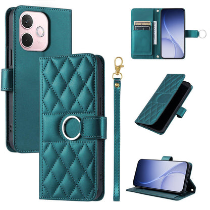 For OPPO A5 Pro 4G /  5G Global Ring Buckle Rhombic Leather Phone Case(Green)