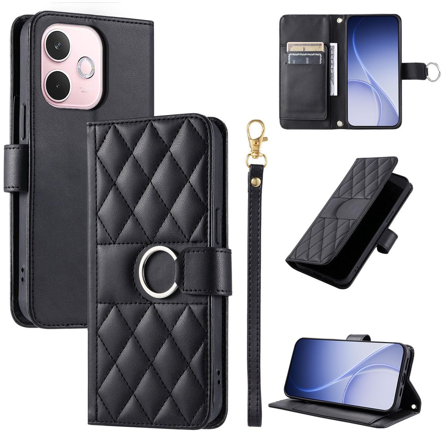 For OPPO A5 Pro 4G /  5G Global Ring Buckle Rhombic Leather Phone Case(Black)
