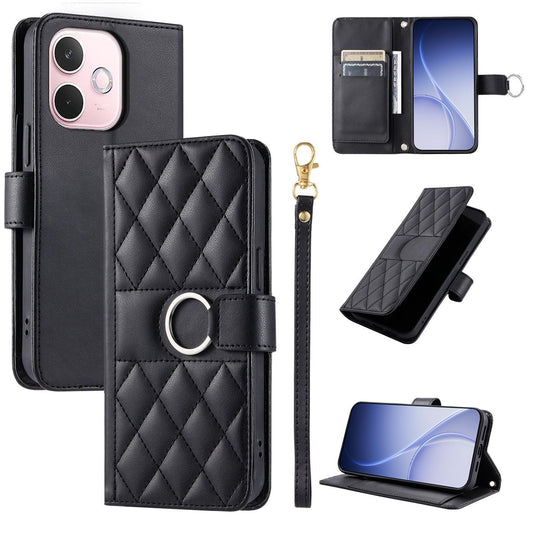 For OPPO A5 Pro 4G /  5G Global Ring Buckle Rhombic Leather Phone Case(Black)