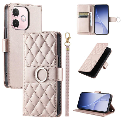 For OPPO A5 Pro 4G /  5G Global Ring Buckle Rhombic Leather Phone Case(Rose Gold)