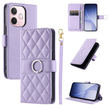 For OPPO A5 Pro 4G /  5G Global Ring Buckle Rhombic Leather Phone Case(Purple)