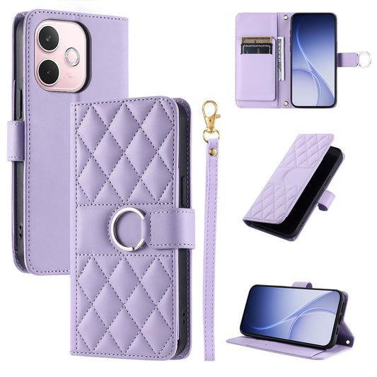 For OPPO A5 Pro 4G /  5G Global Ring Buckle Rhombic Leather Phone Case(Purple)