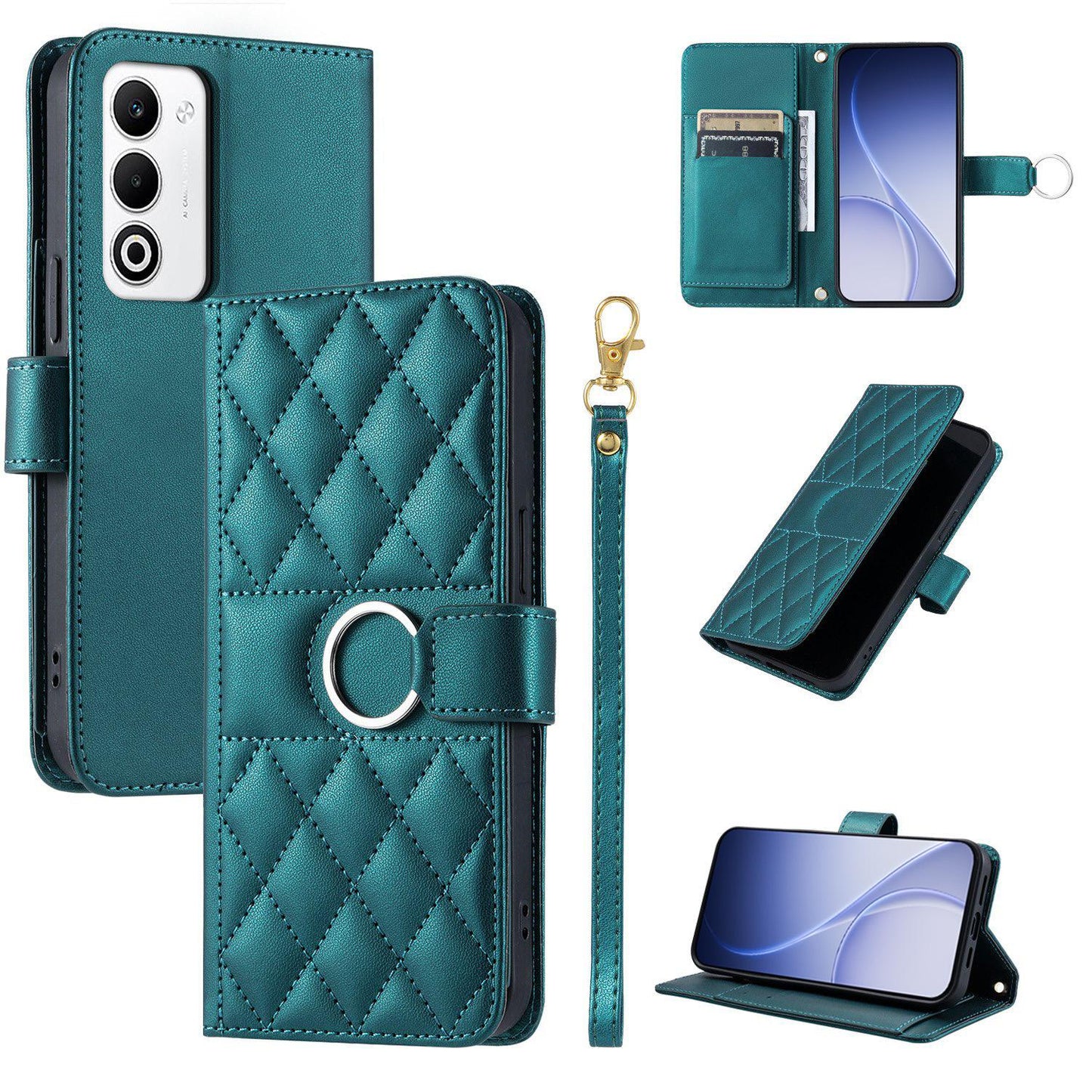For OPPO A5 4G /  5G Global / K13 India Ring Buckle Rhombic Leather Phone Case(Green)