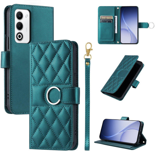 For OPPO A5 4G /  5G Global / K13 India Ring Buckle Rhombic Leather Phone Case(Green)