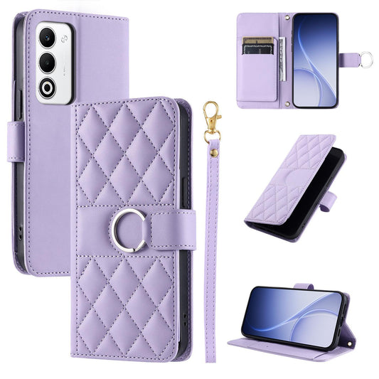 For OPPO A5 4G /  5G Global / K13 India Ring Buckle Rhombic Leather Phone Case(Purple)