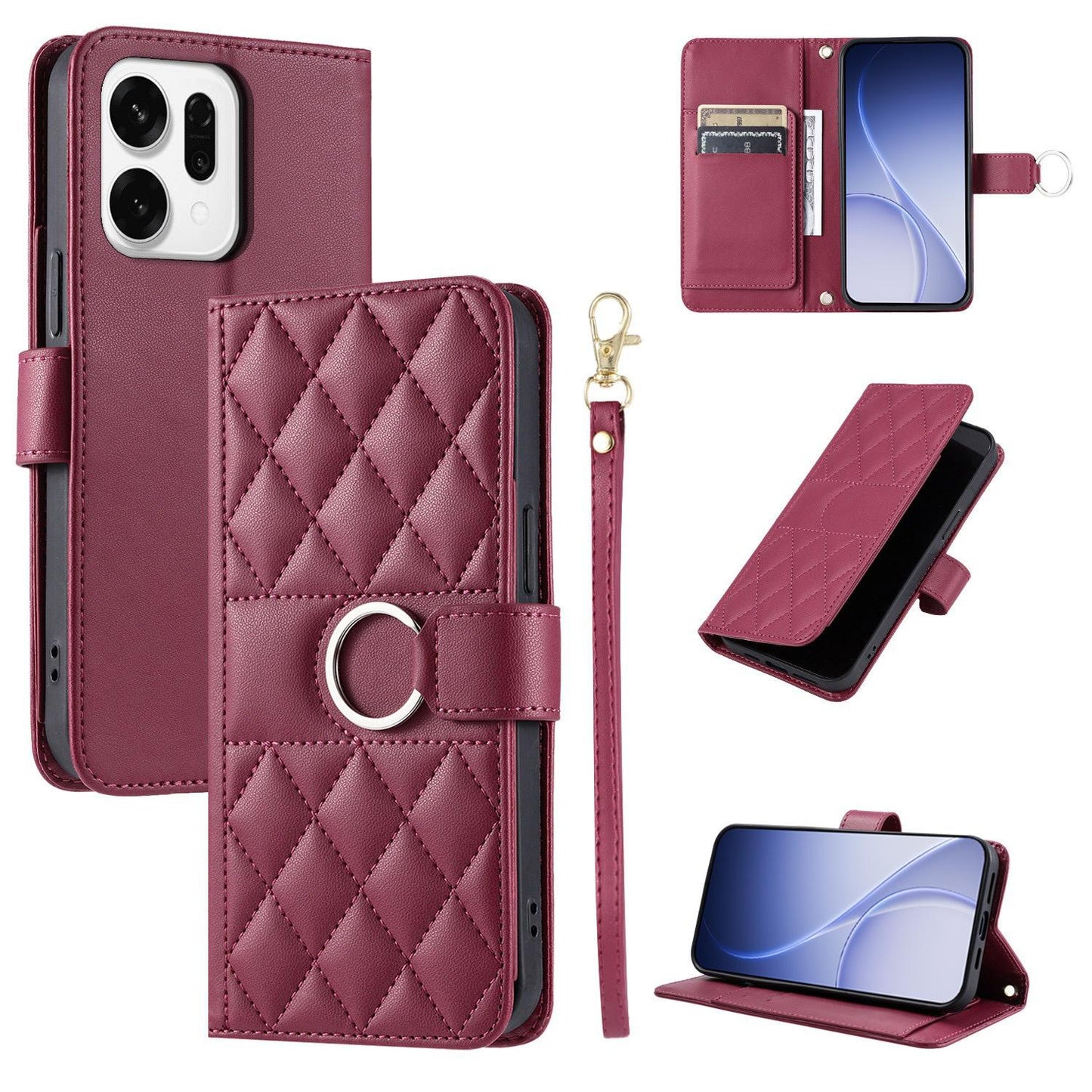For OPPO Reno14 Global / Reno14 F 5G Ring Buckle Rhombic Leather Phone Case(Red)