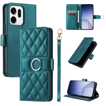 For OPPO Reno14 Global / Reno14 F 5G Ring Buckle Rhombic Leather Phone Case(Green)
