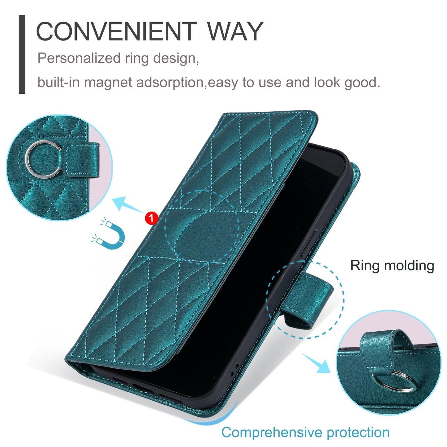 For OPPO Reno14 Global / Reno14 F 5G Ring Buckle Rhombic Leather Phone Case(Green)