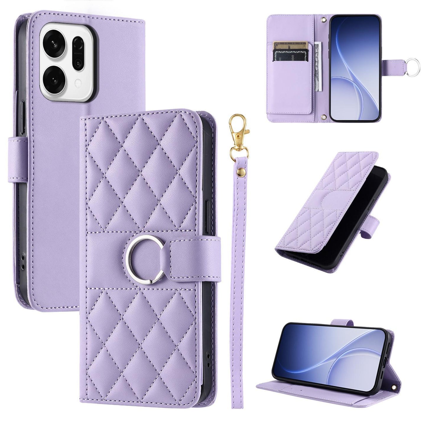 For OPPO Reno14 Global / Reno14 F 5G Ring Buckle Rhombic Leather Phone Case(Purple)