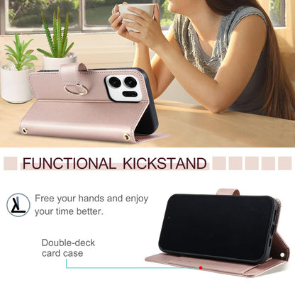 For OPPO Reno14 Pro Global Ring Buckle Rhombic Leather Phone Case(Rose Gold)