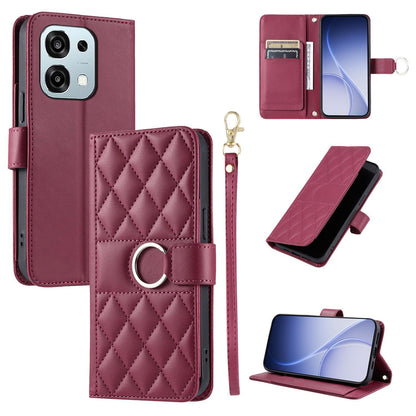 For OPPO A6 Pro 4G /  5G Global / F31 Ring Buckle Rhombic Leather Phone Case(Red)