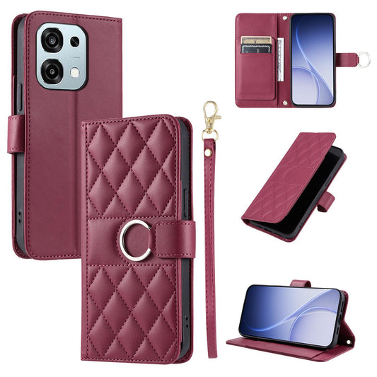 For OPPO A6 Pro 4G /  5G Global / F31 Ring Buckle Rhombic Leather Phone Case(Red)