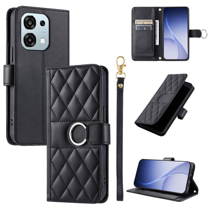 For OPPO A6 Pro 4G /  5G Global / F31 Ring Buckle Rhombic Leather Phone Case(Black)