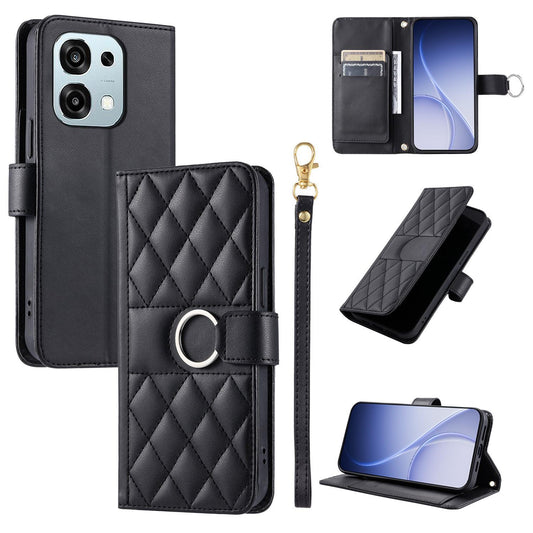 For OPPO A6 Pro 4G /  5G Global / F31 Ring Buckle Rhombic Leather Phone Case(Black)