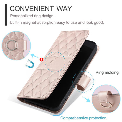 For OPPO A6 Pro 4G /  5G Global / F31 Ring Buckle Rhombic Leather Phone Case(Rose Gold)