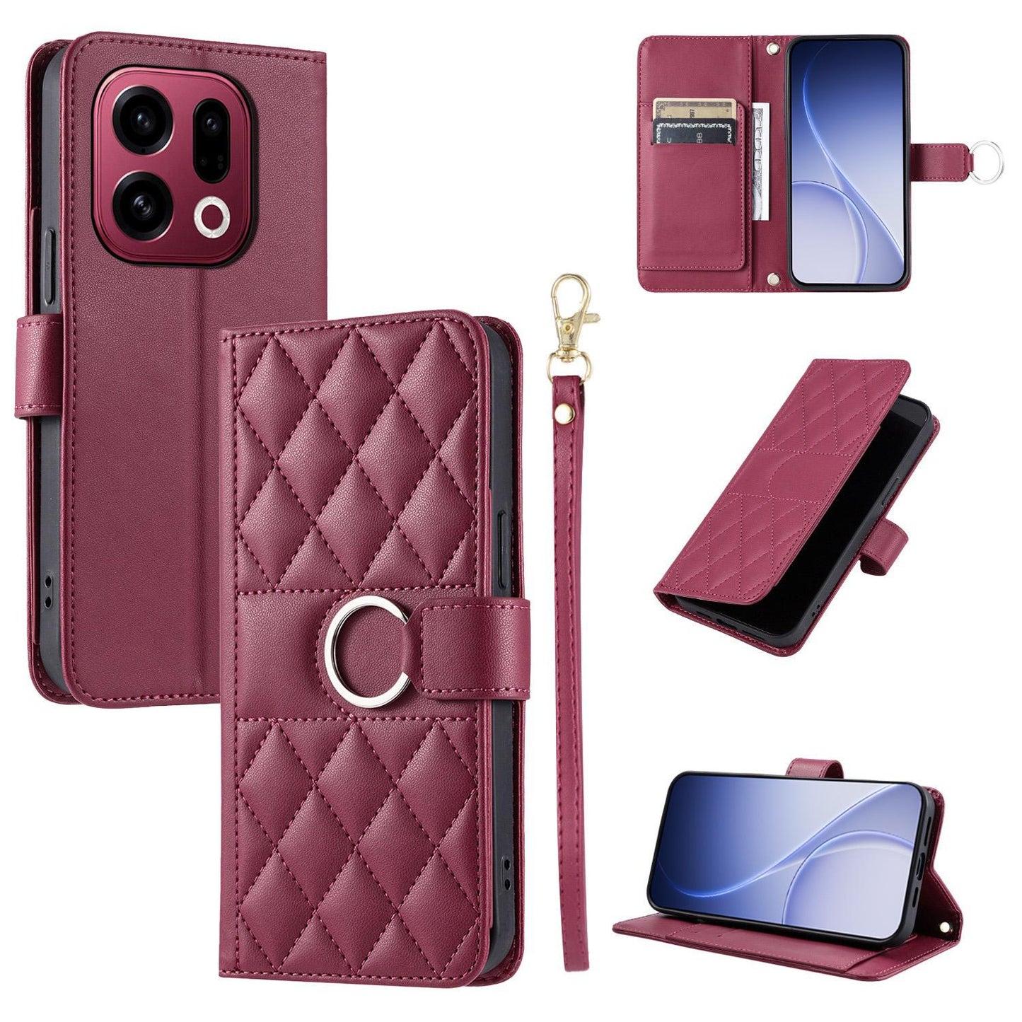 For OPPO Find X9 Ring Buckle Rhombic Leather Phone Case(Red)