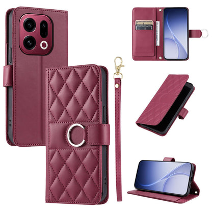 For OPPO Find X9 Ring Buckle Rhombic Leather Phone Case(Red)