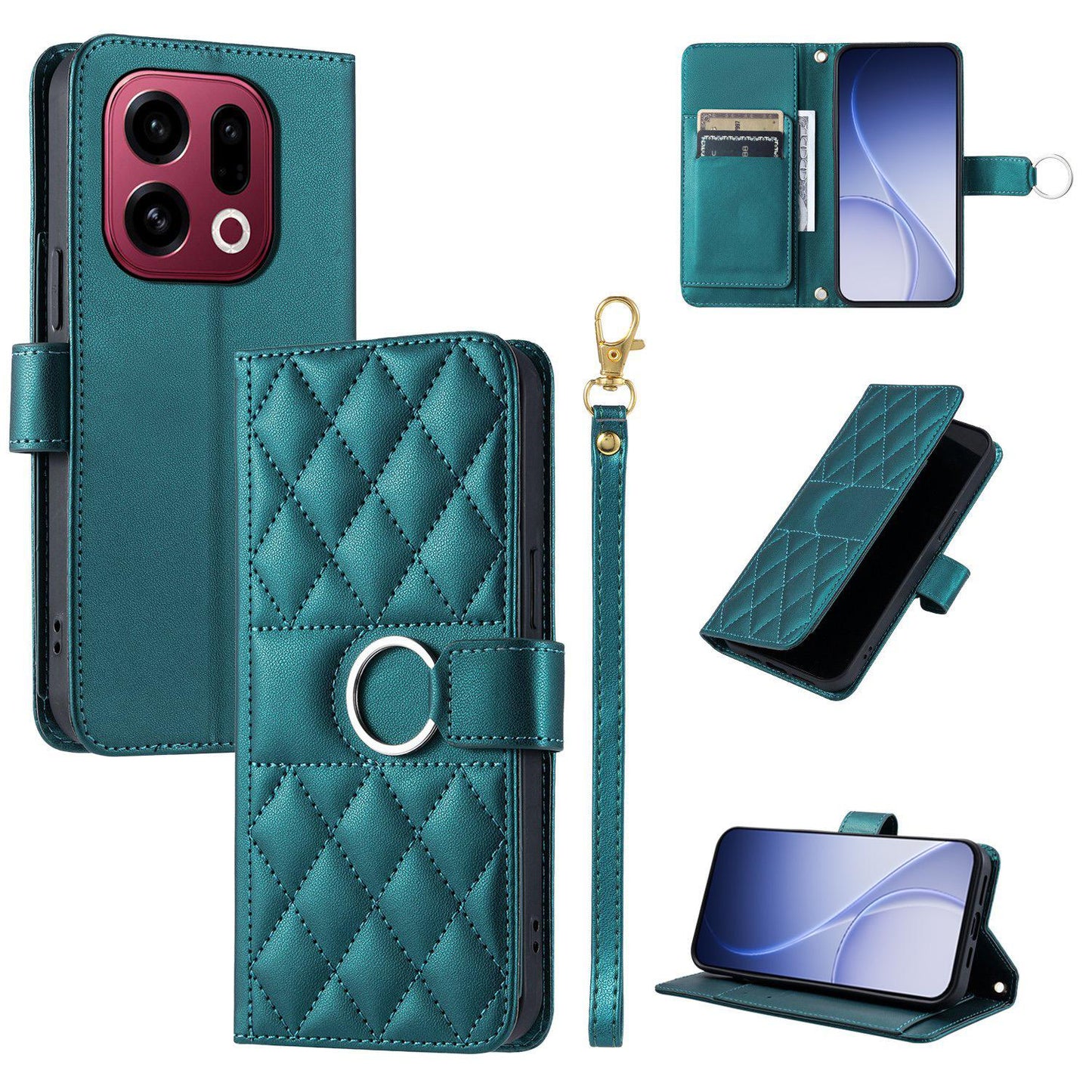 For OPPO Find X9 Ring Buckle Rhombic Leather Phone Case(Green)