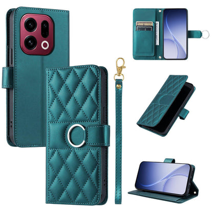 For OPPO Find X9 Ring Buckle Rhombic Leather Phone Case(Green)