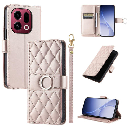 For OPPO Find X9 Ring Buckle Rhombic Leather Phone Case(Rose Gold)