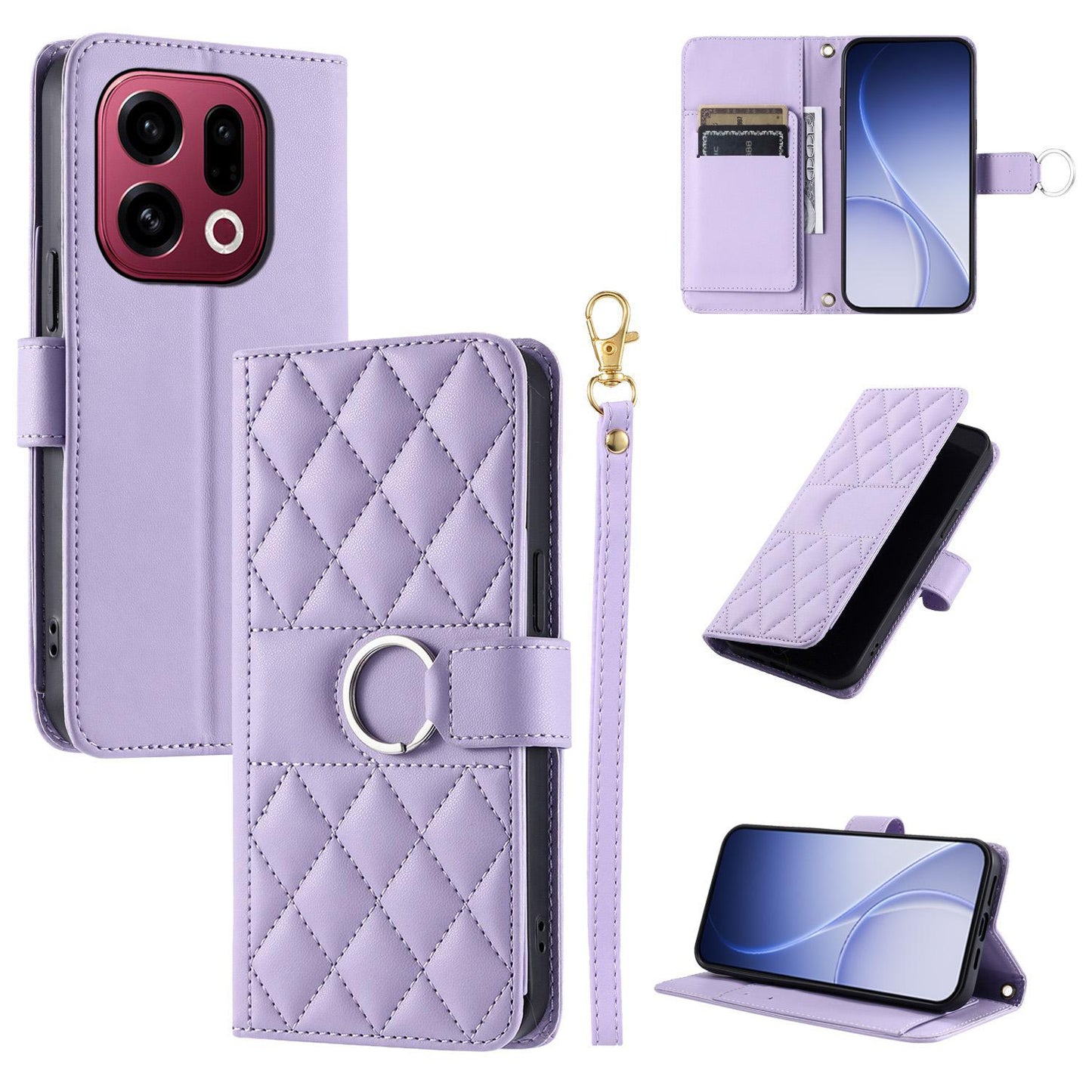 For OPPO Find X9 Ring Buckle Rhombic Leather Phone Case(Purple)