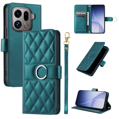 For OPPO Find X9 Pro Ring Buckle Rhombic Leather Phone Case(Green)