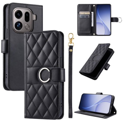 For OPPO Find X9 Pro Ring Buckle Rhombic Leather Phone Case(Black)
