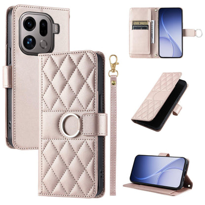 For OPPO Find X9 Pro Ring Buckle Rhombic Leather Phone Case(Rose Gold)